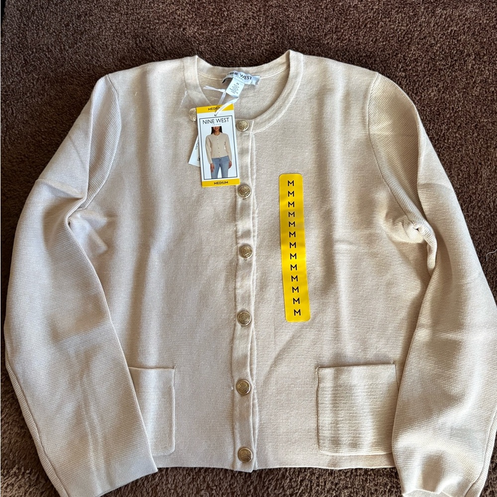 Nine West Beige Button-Up Cardigan